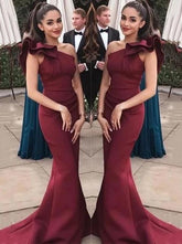 Burgundy Mermaid One-Shoulder Prom Dress with Ruffles